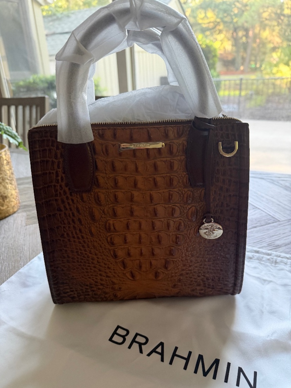 NWT Brahmin Small Caroline Satchel in Fall Ready Saddle Parker Color